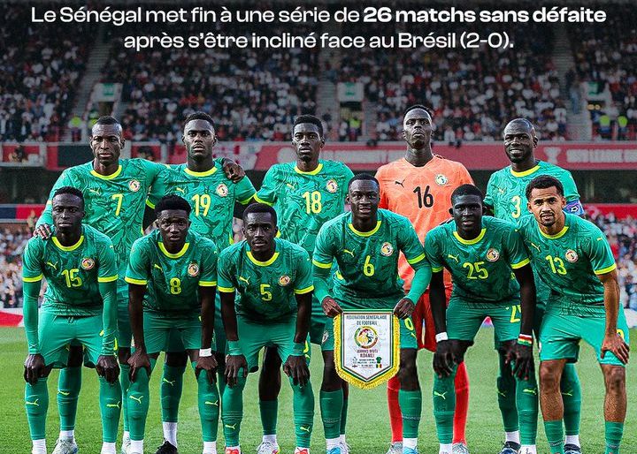 Senegals ungeschlagene Serie von 26 Spielen wurde von Brasilien beendet, mit der letzten Niederlage im September 2023.